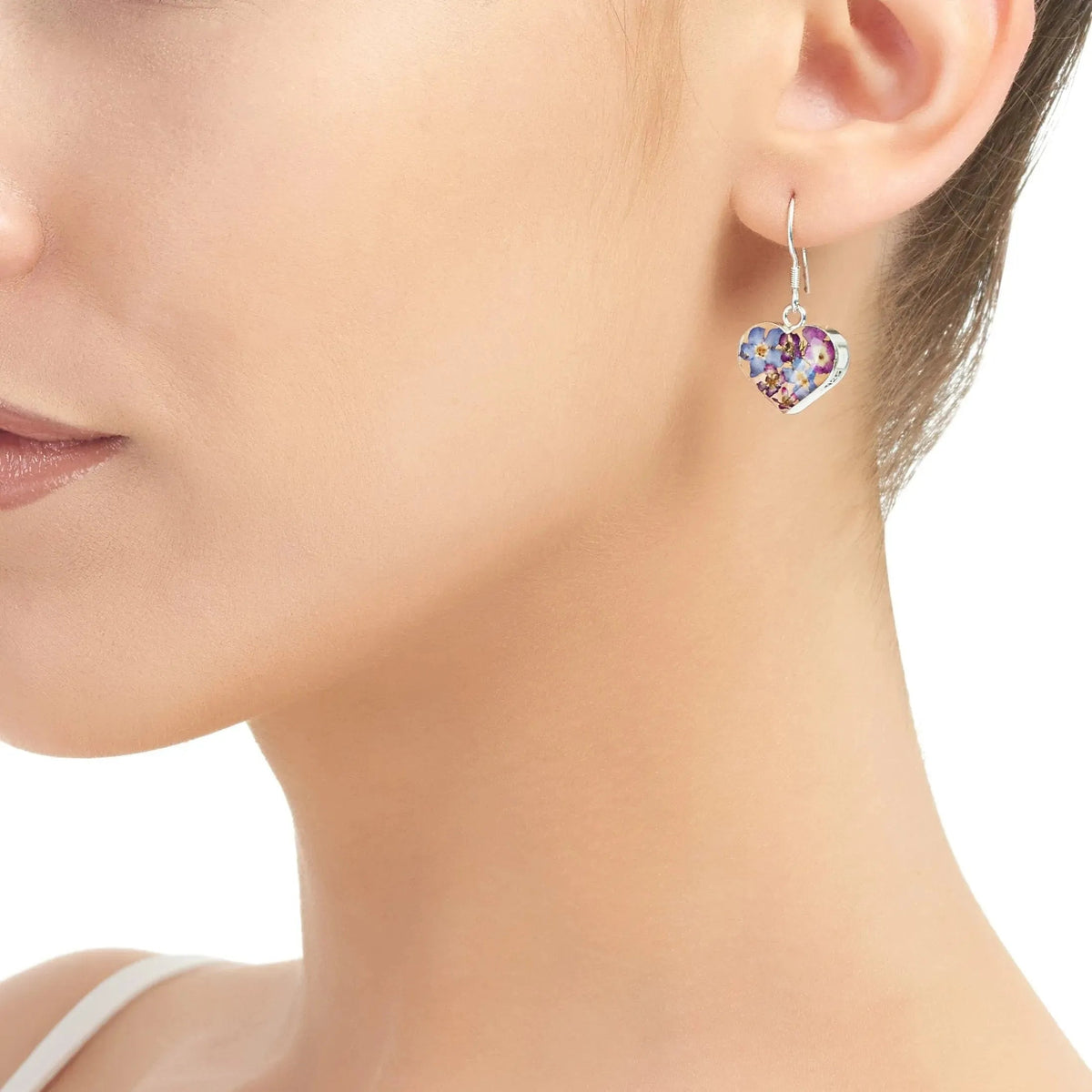 Purple Haze Silver Heart Drop Earrings