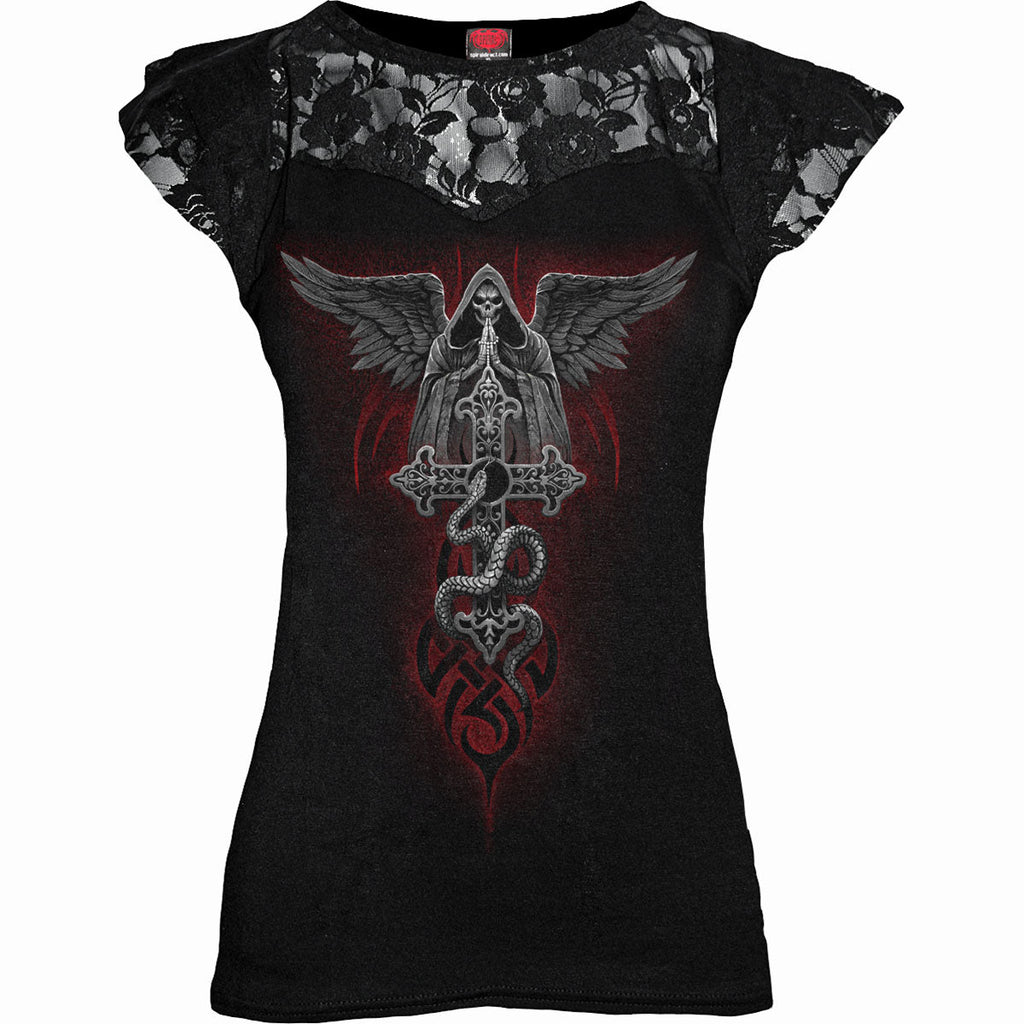 THE DEAD - Lace Layered Cap Sleeve Top Black