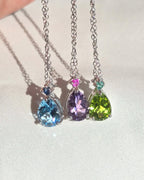 Pink Ruby & Amethyst Pear Cut Pendant Necklace in Sterling Silver