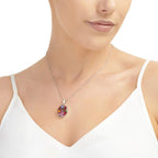 Mixed Flower Oval Pendant Necklace