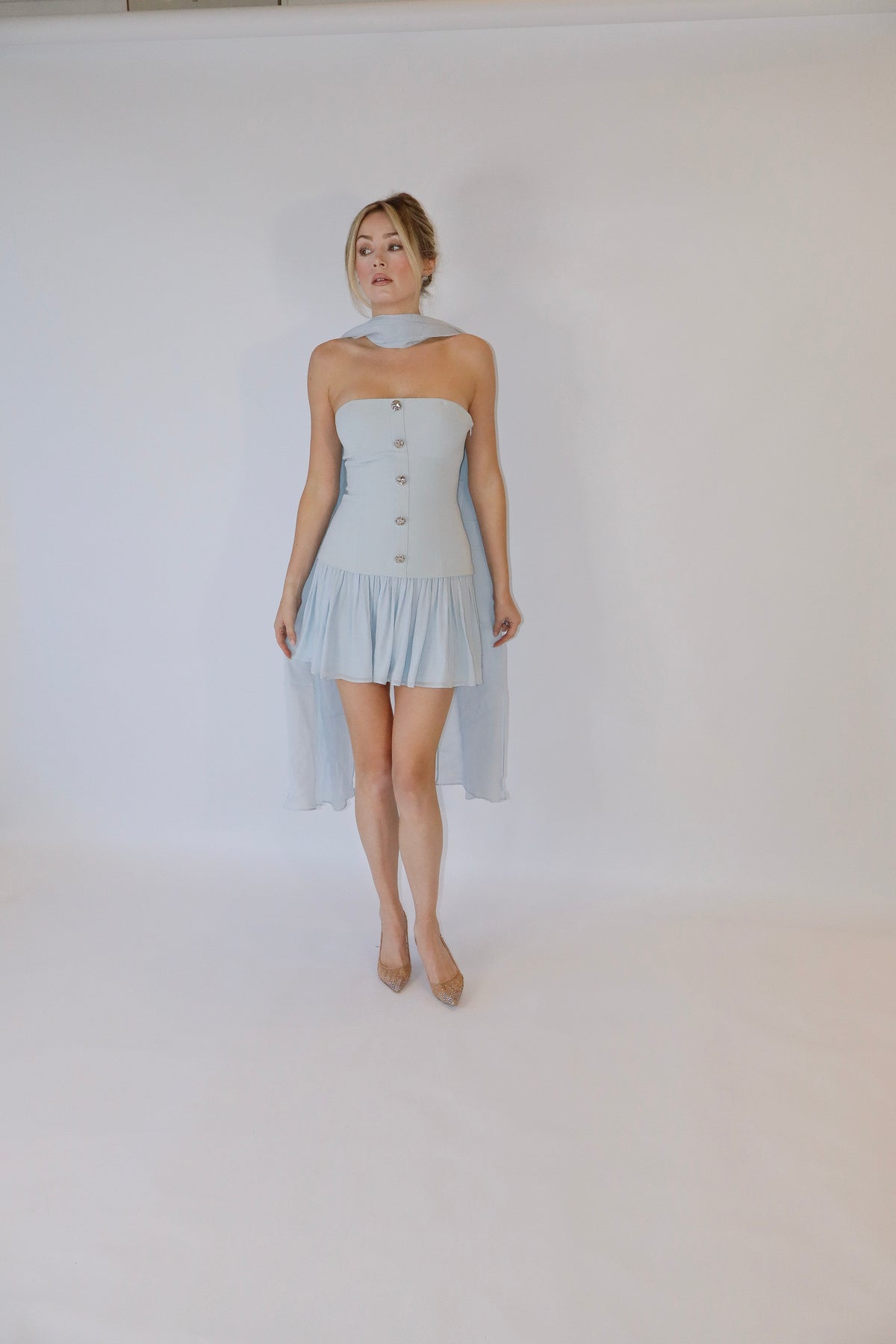 Monaco Dress and Scarf in Baby Blue