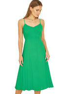 Yumi Green Viscose Tie Back Midi Sun Dress