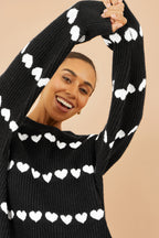Yumi Black Knitted Jumper With Heart Stripes