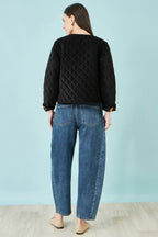 Yumi Black Velvet Quilted Jacket With Reversible Leopard Lining