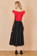 Yumi Black Sparkle Mesh Tulle Skirt