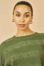 Yumi Green Cable Knit Relaxed Fit Jumper