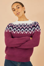 Yumi Burgundy Fair isle Relaxed Fit Knitted Jumper