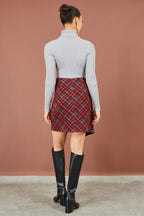 Yumi Burgundy Check Wrap Mini Skirt