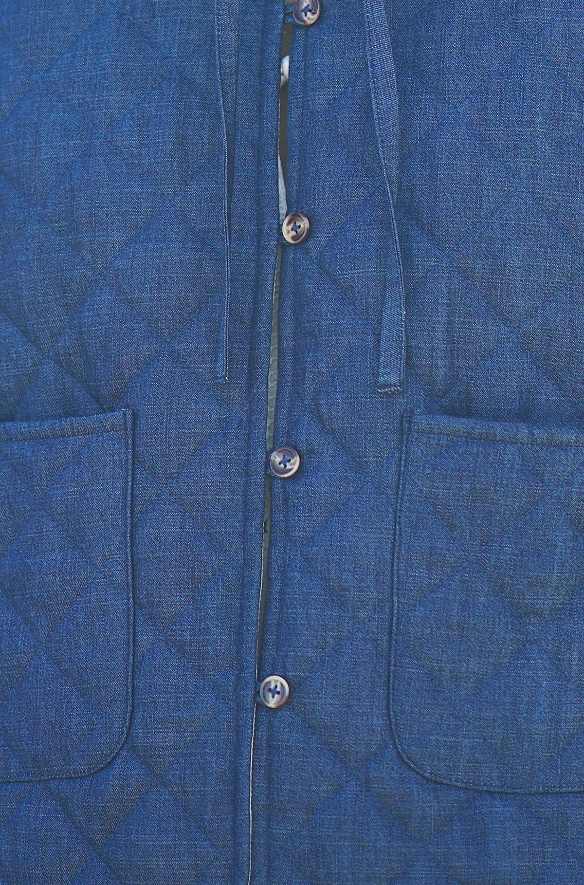 Yumi Blue Chambray Quilted Jacket With Cherry Lining