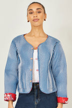 Yumi Red Boho Print Cotton Reversible Quilted Jacket