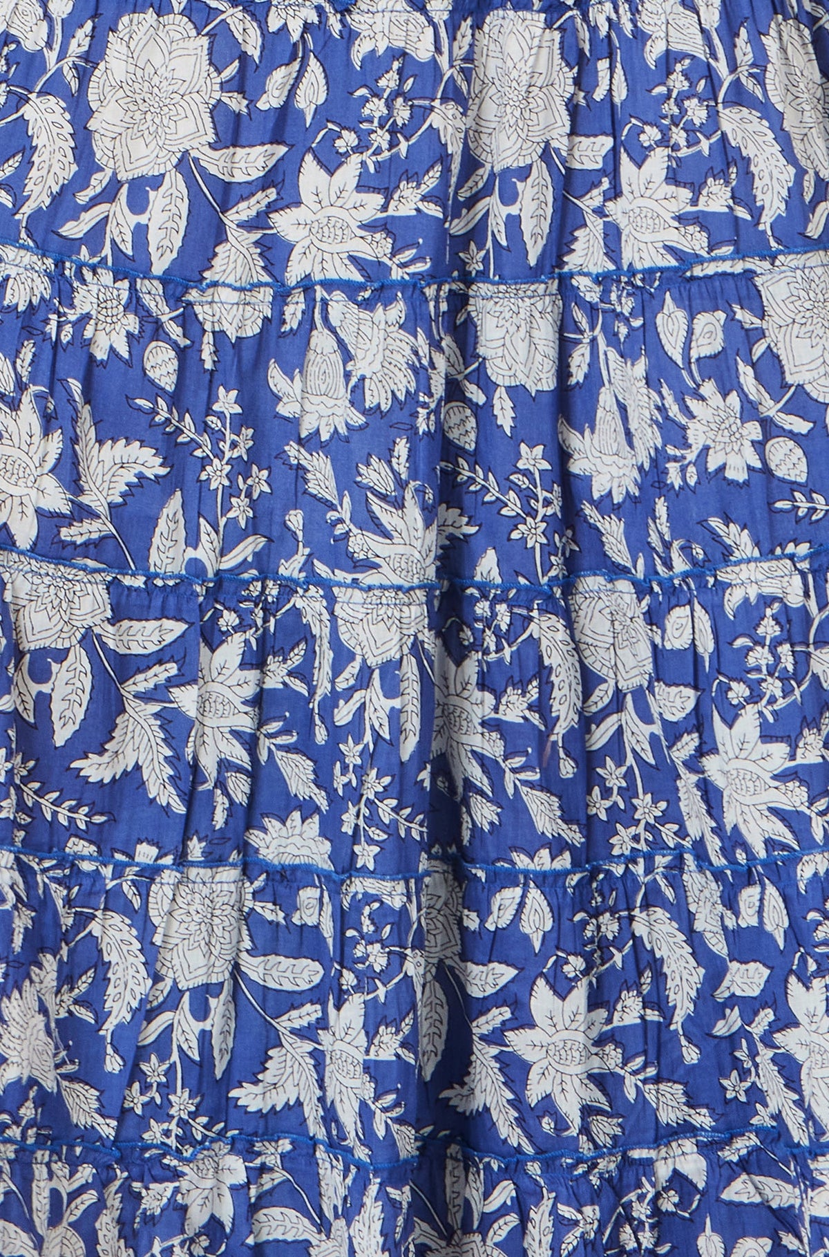 Yumi Blue Floral Cotton Tiered Maxi Skirt