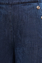 Yumi Blue Chambray Wide Leg Trousers With Button Details