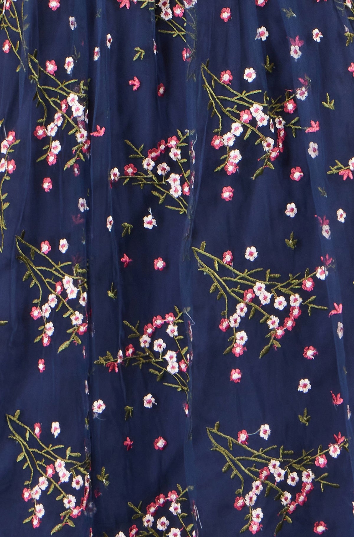 Yumi Navy Embroidered Floral Mesh Prom Dress
