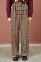 Yumi Brown Check Wide Leg Trousers