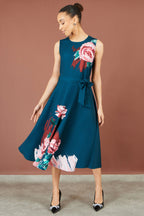 Yumi Green Abstract Floral Skater Midi Dress