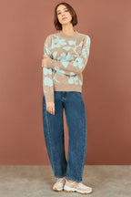 Yumi Brown Floral Intarsia Relaxed Fit Jumper
