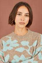 Yumi Brown Floral Intarsia Relaxed Fit Jumper