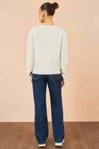 Yumi Ivory Patch Floral Embroidered Relaxed Jumper