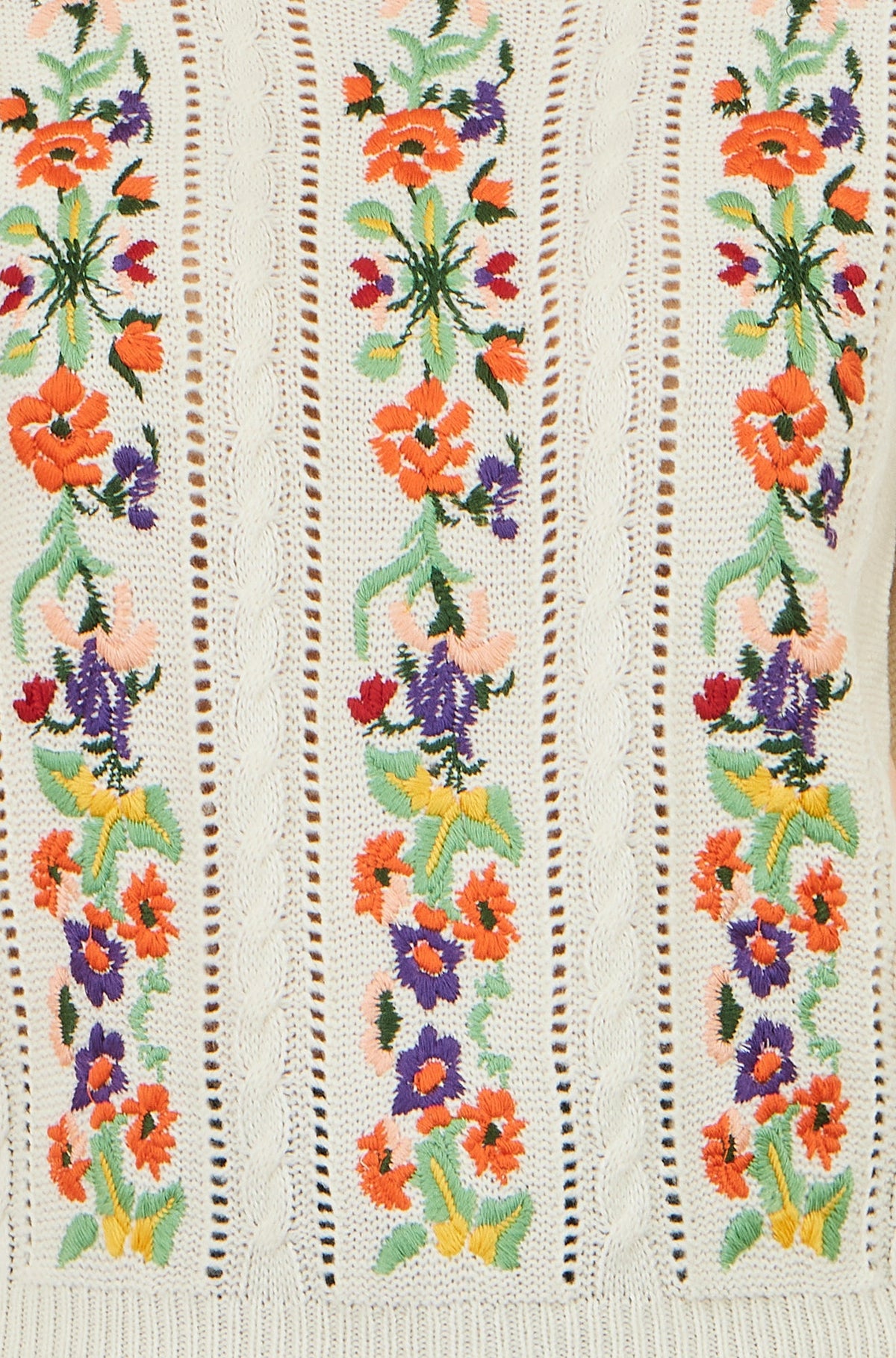Yumi Ivory Floral Embroidery Cable Jumper