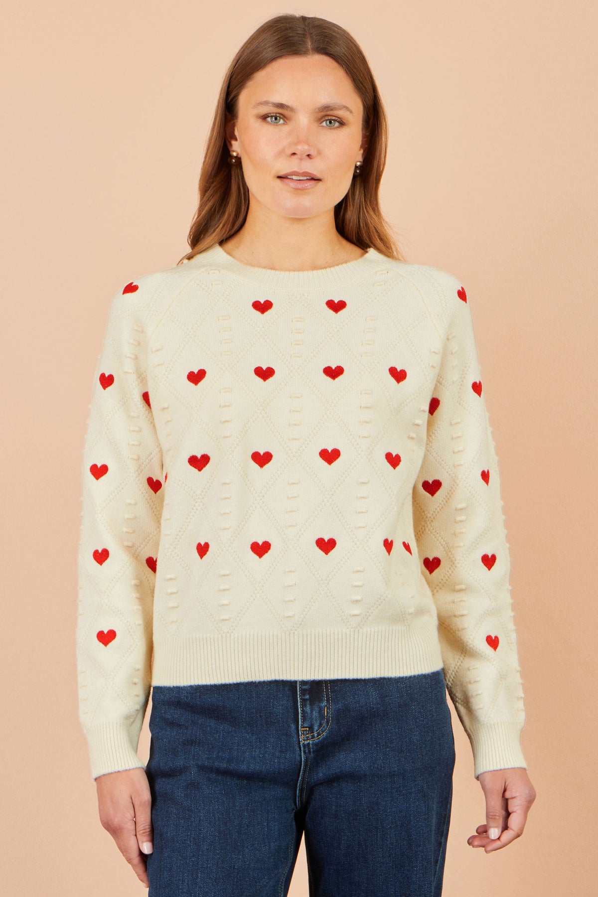 Yumi Ivory Embroidered Heart Jumper