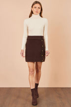 Yumi Brown Knitted Mini Skirt With Buttons