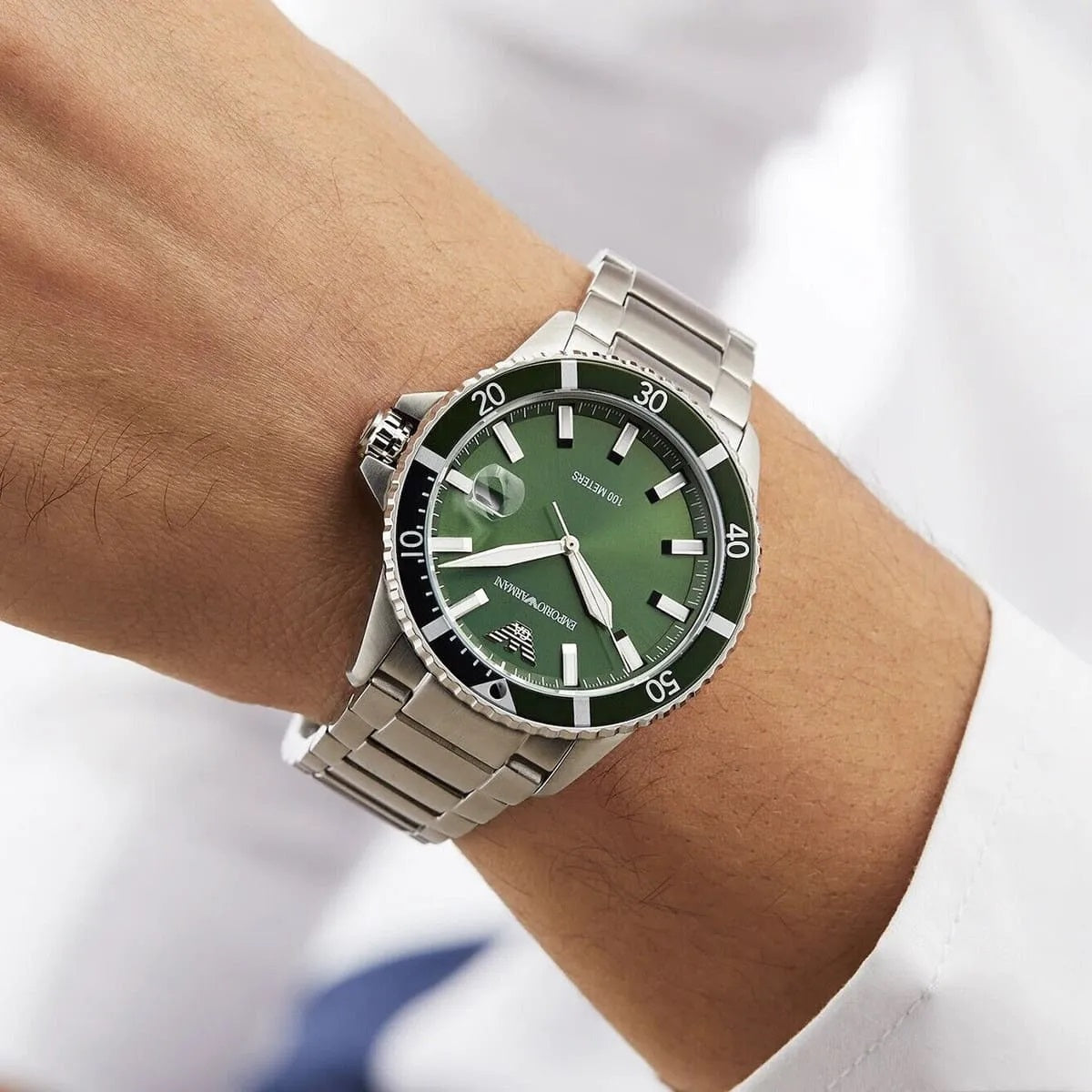 Emporio Armani AR11338 Men's Diver Style Silver & Green Watch