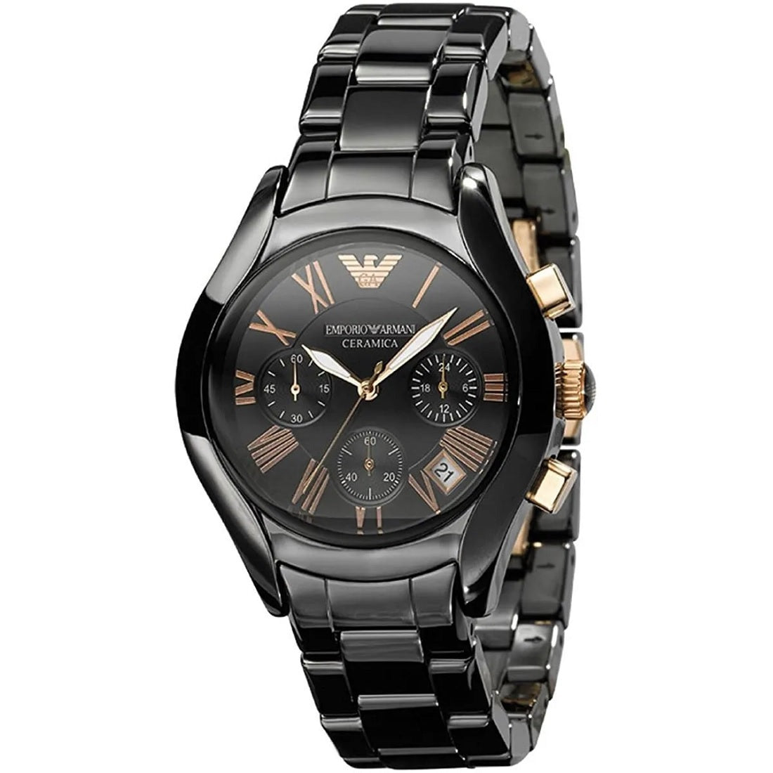 Emporio Armani AR1411 Ceramica Women's Black & Rose Gold Watch