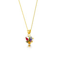 Mixed Flower Small Heart Pendant Necklace - Gold plated Silver