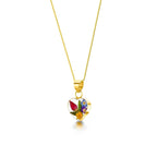 Mixed Flower Small Heart Pendant Necklace - Gold plated Silver