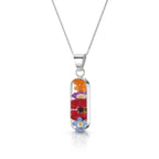 Mixed Flower & Poppy Oval Pendant Necklace