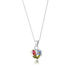 Forget me not & Miniature Rose Heart Pendant Necklace