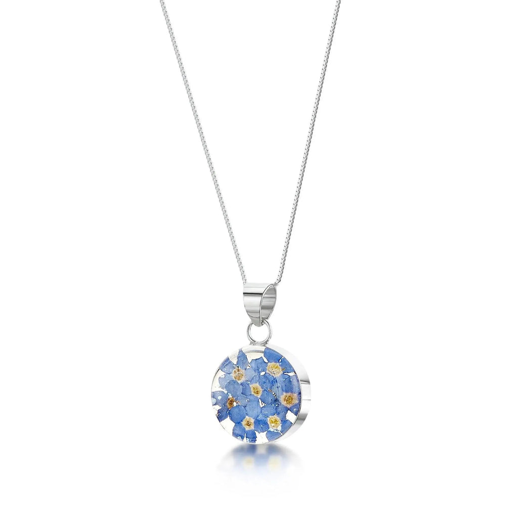 Forget-Me-Not Round Pendant Necklace