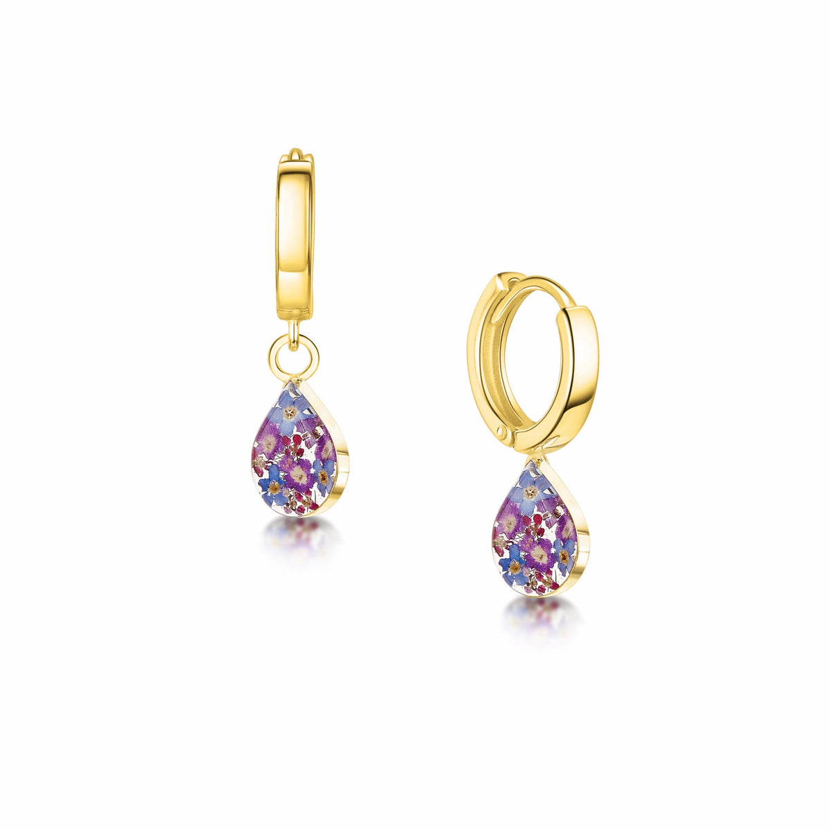 Purple Flower Huggie Earrings