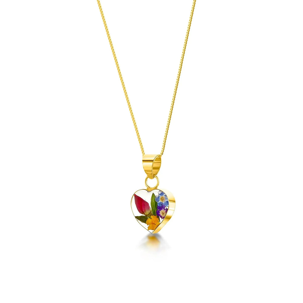 Mixed Flower Heart Pendant Necklace