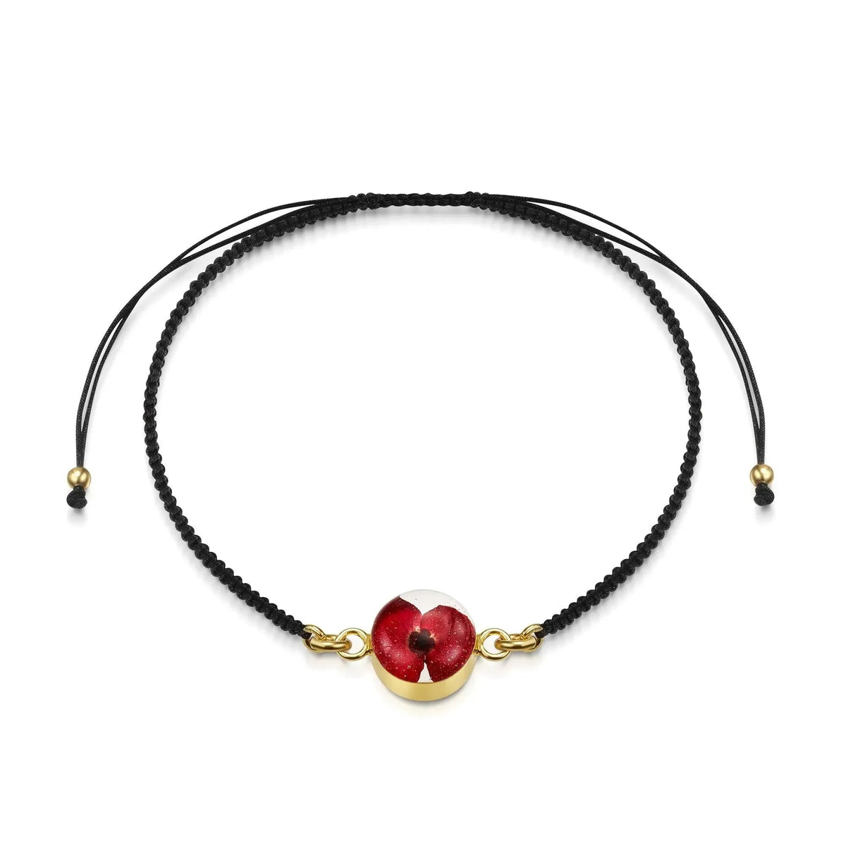 Poppy Round Black Woven Bracelet - Gold plated Silver