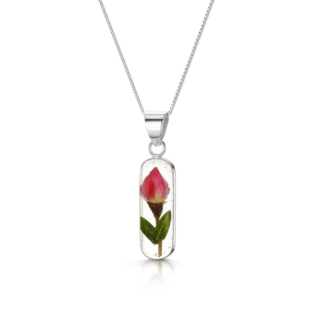 Miniature Rose Oval Pendant Necklace