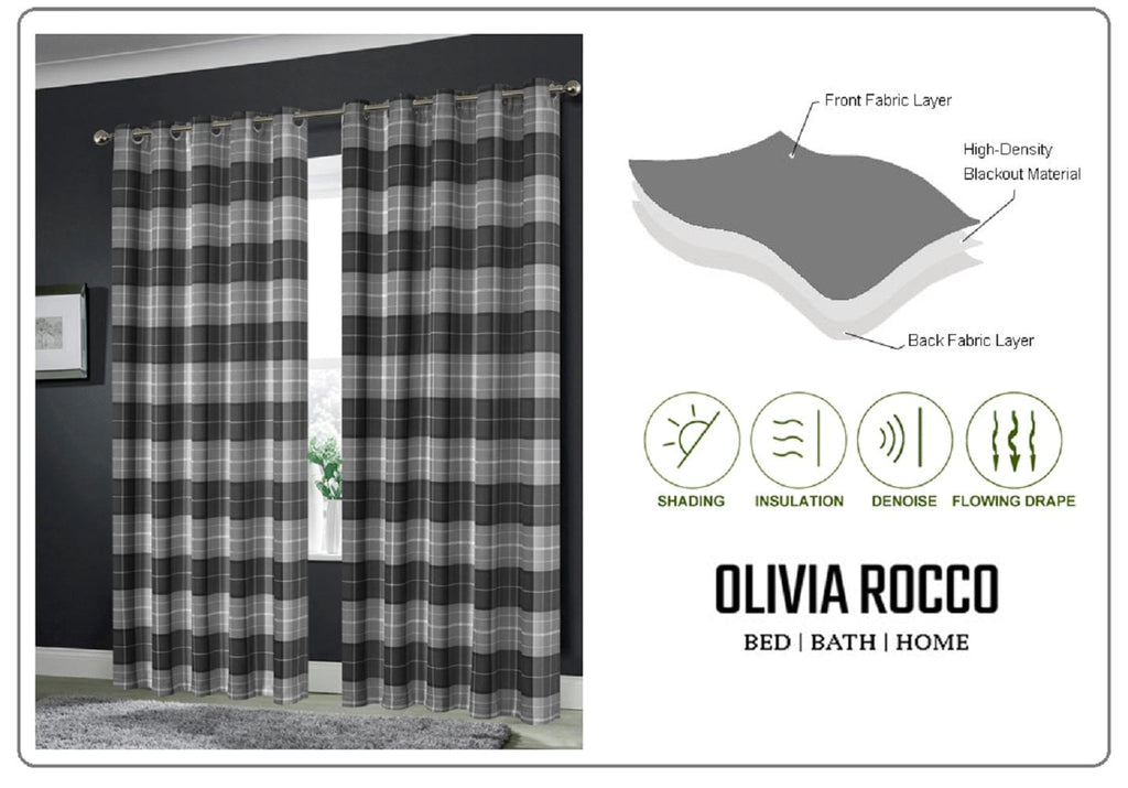 OLIVIA ROCCO Blackout Thermal Curtains Check Marble Design Light Blocking Panels Multiple