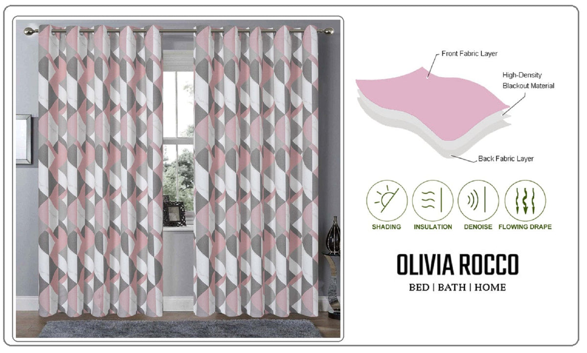 OLIVIA ROCCO Blackout Thermal Curtains Check Marble Design Light Blocking Panels Multiple