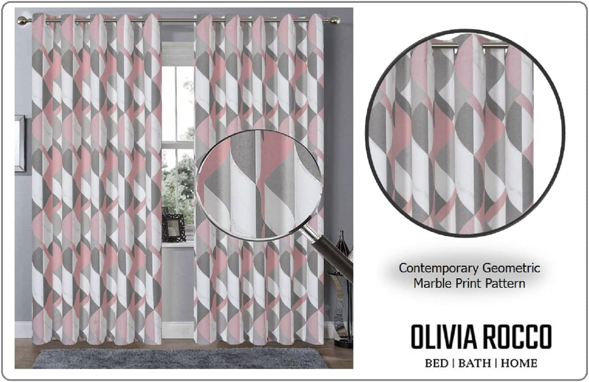 OLIVIA ROCCO Blackout Thermal Curtains Check Marble Design Light Blocking Panels Multiple