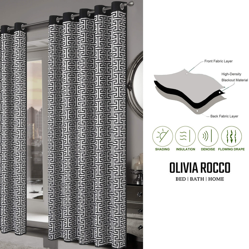 OLIVIA ROCCO Milano Geometric Blackout Curtains Thermal Insulated Eyelet Pair Pencil Pleat