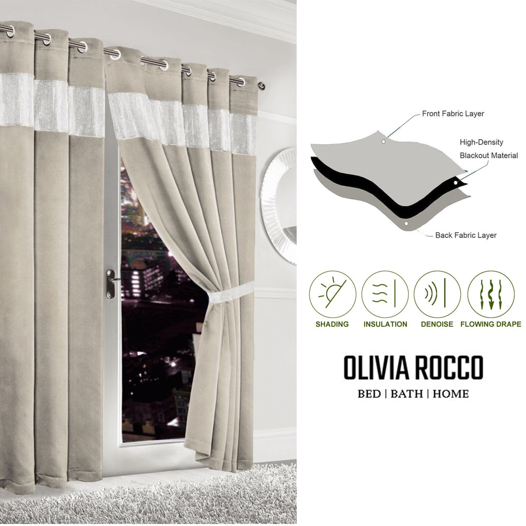 OLIVIA ROCCO Diamante Natural Blackout Eyelet Curtains With Tie Backs Thermal Ring Top