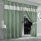 OLIVIA ROCCO Diamante Sage Green Blackout Eyelet Curtains With Tie Backs Thermal Ring Top