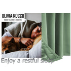 OLIVIA ROCCO Diamante Sage Green Blackout Eyelet Curtains With Tie Backs Thermal Ring Top