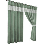OLIVIA ROCCO Diamante Sage Green Blackout Eyelet Curtains With Tie Backs Thermal Ring Top