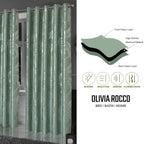 OLIVIA ROCCO Leaf Sage Green Sparkle Blackout Curtains With Thermal Insulation Eyelet