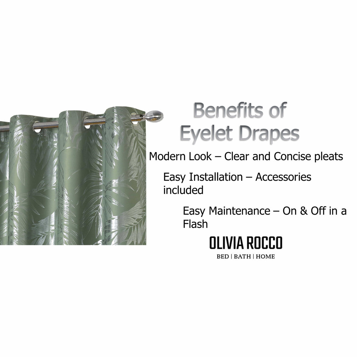 OLIVIA ROCCO Leaf Sage Green Sparkle Blackout Curtains With Thermal Insulation Eyelet