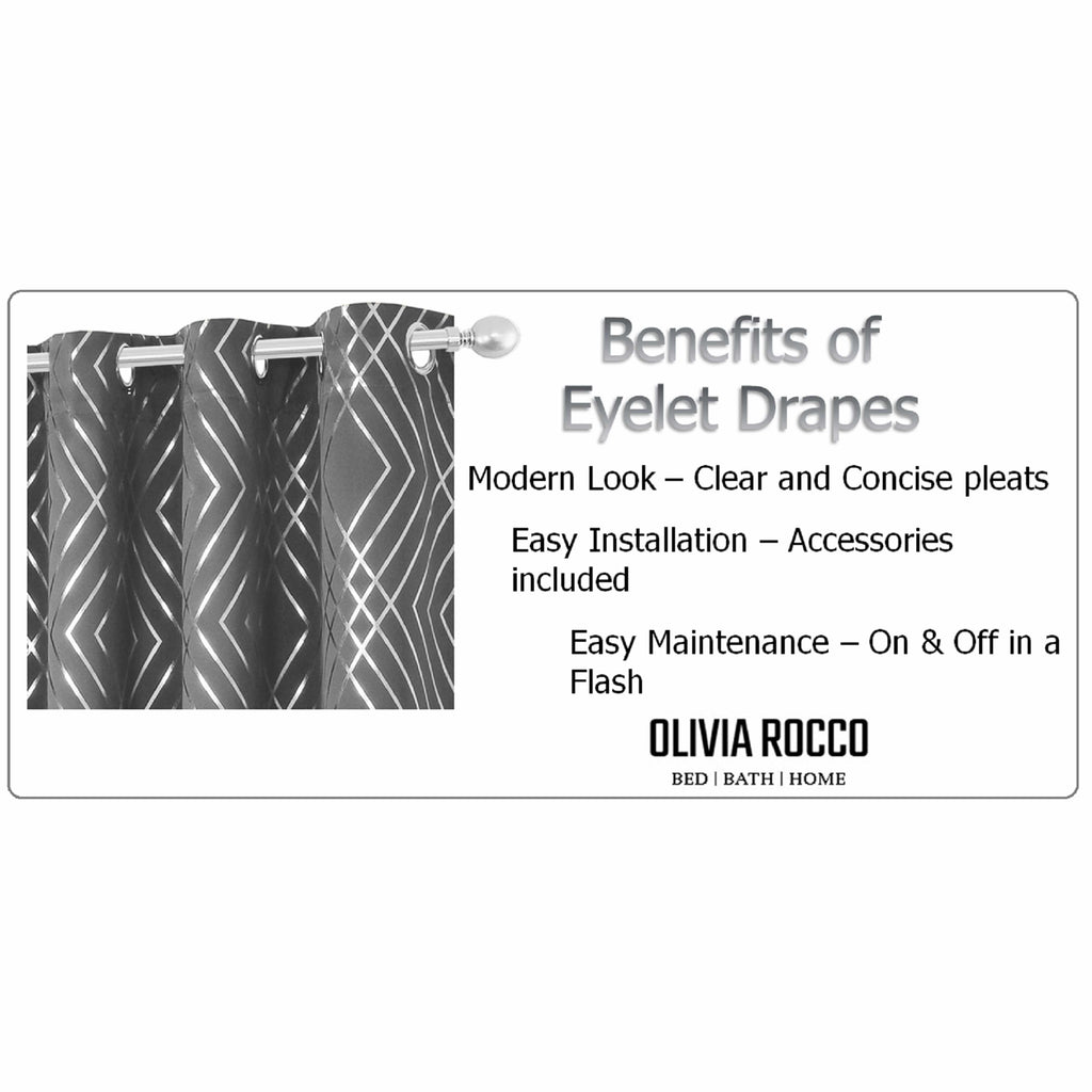 OLIVIA ROCCO Geometric Sparkle Blackout Curtains Silver Eyelet Ring Top Soft Thermal
