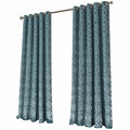 OLIVIA ROCCO Luxe Geo Velvet Eyelet Curtains Teal Thermal Insulated Soundproof Ready Made Hotel-Style Pair