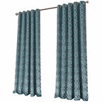 OLIVIA ROCCO Luxe Geo Velvet Eyelet Curtains Teal Thermal Insulated Soundproof Ready Made Hotel-Style Pair