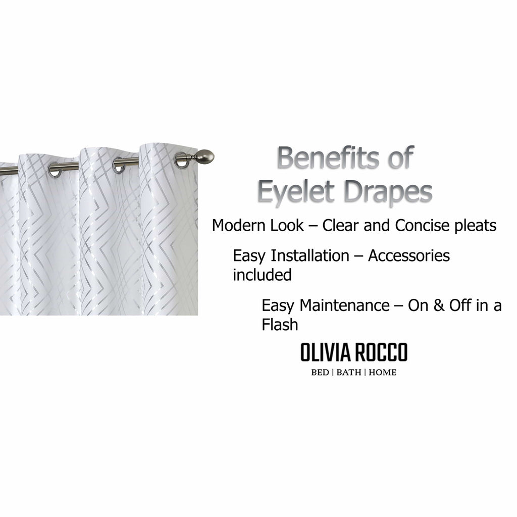 OLIVIA ROCCO Geometric White Sparkle Blackout Curtains Soft Thermal Insulated Drapes